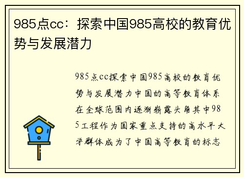 985点cc：探索中国985高校的教育优势与发展潜力