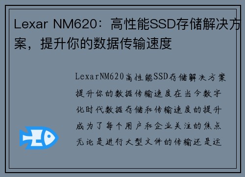 Lexar NM620：高性能SSD存储解决方案，提升你的数据传输速度