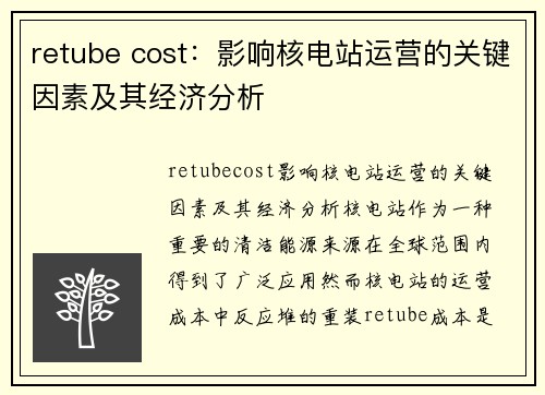 retube cost：影响核电站运营的关键因素及其经济分析